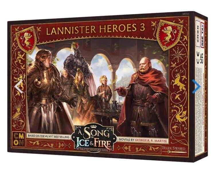 les Lannister Heros 3 VF contiennent de nouveaux generaux et UNC pour vos armées lannister , de quoi creer de nouvelles combos dévastatrices