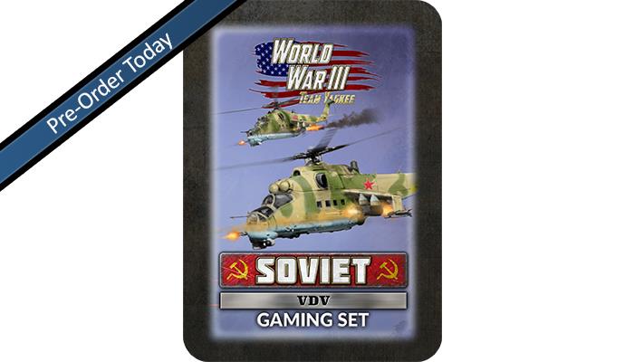 Découvrez le TTK25 Soviet VDV Gaming Set (x20 Tokens, x2 Objectives, x16 Dice) pour vos parties de Team Yankee Red Dawn