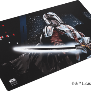 Découvrez Tapis Mandalorien Sabre Noire, un superbe tapis pour agrementer vos parties de Star Wars Unlimited et proteger vos cartes lors de vos parties