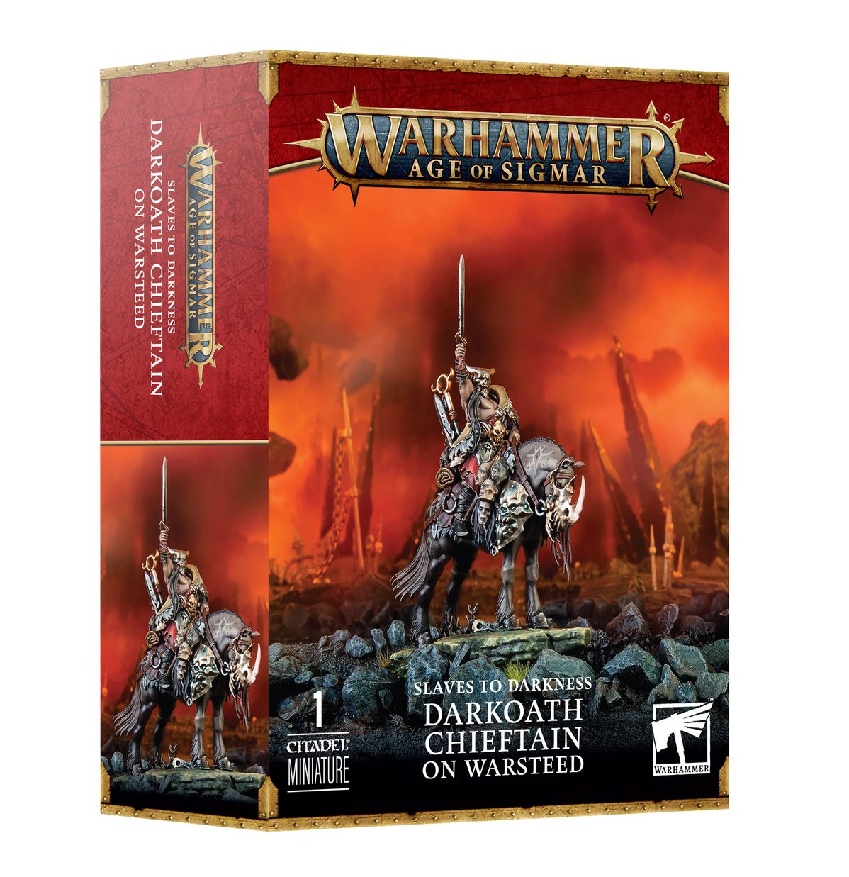 Decouvrez les nouvelles sorties de Games Workshop de cette semaine avec les Slaves to Darkness Darkoath Chieftain on Warsteed pour Age of Sigmar