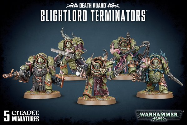 Ce kit plastique contient les composants nécessaires pour assembler une emblématique unité de cinq Blightlord Terminators.