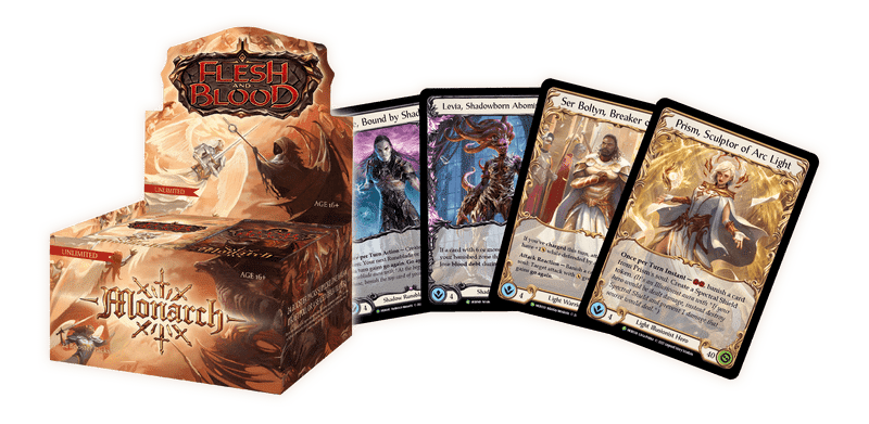 Monarch vous permet de découvrir de nouveaux archétypes pour notre jeu favori flesh and blood ainsi que des cartes pour l' history pack 1