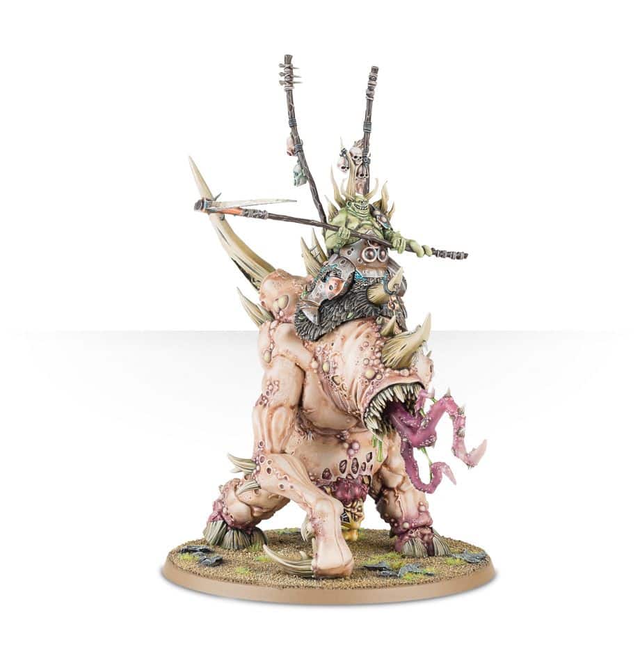 Ce kit permet d'assembler un Morbidex Twiceborn chevauchant un Maggoth dégoûtant. Muni d'une armure du Chaos corrodée et d'une arme lourde