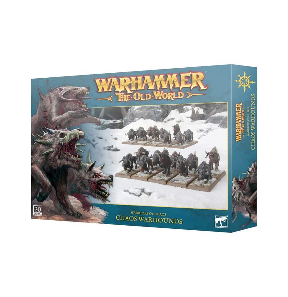 Chaos Warhound est l'une des unités emblématiques des armées de guerriers du Chaos pour le jeu Warhammer Old World de Games Workshop