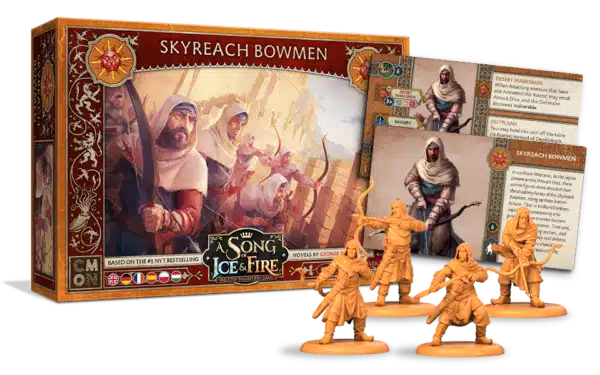 Martell Skyreach Bowmen est une nouvelle boite d'unité, leur blason représente une lance d'or transperçant un soleil rouge sur un fond orange,