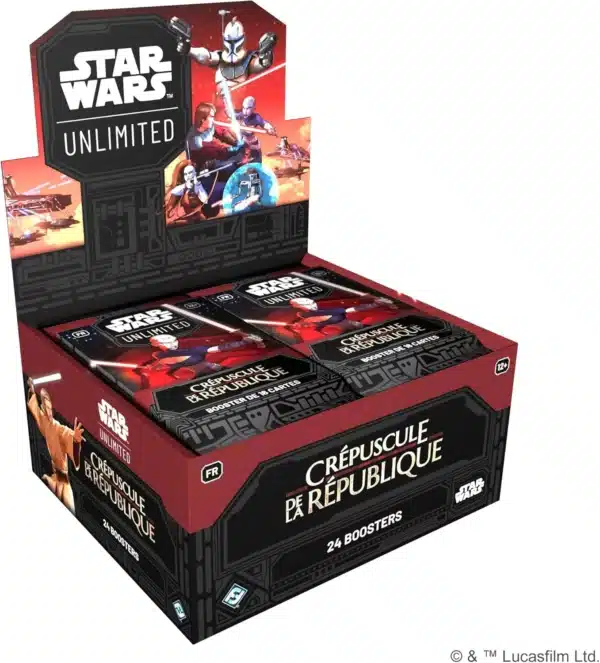 Crépuscule de la République est la 3 eme edition du formidable jeu de cartes Star Wars Unlimited , disponible en Booster Français et Anglais