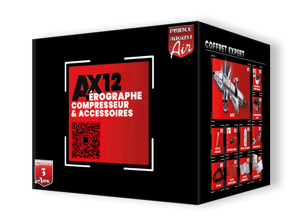 Coffret Expert AX12 fait partie du nouvel ensemble de coffrets Aerographes qui sortent pour les fêtes , garanti 3 ans pieces et main d'oeuvre