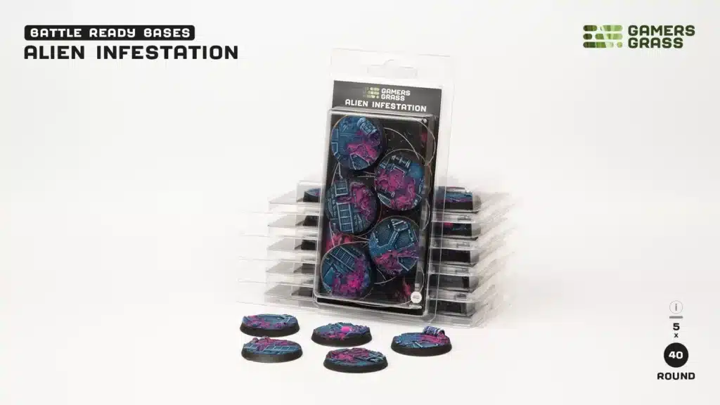 Socles Alien Infestation est un superbe set socles pour magnifier la peinture de figurines grâce à des socles fait et peint à la main par Gamergrass