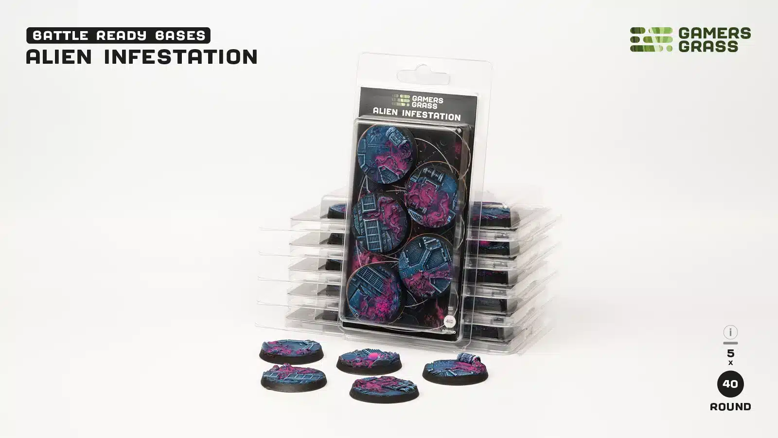 Socles Alien Infestation est un superbe set socles pour magnifier la peinture de figurines grâce à des socles fait et peint à la main par Gamergrass