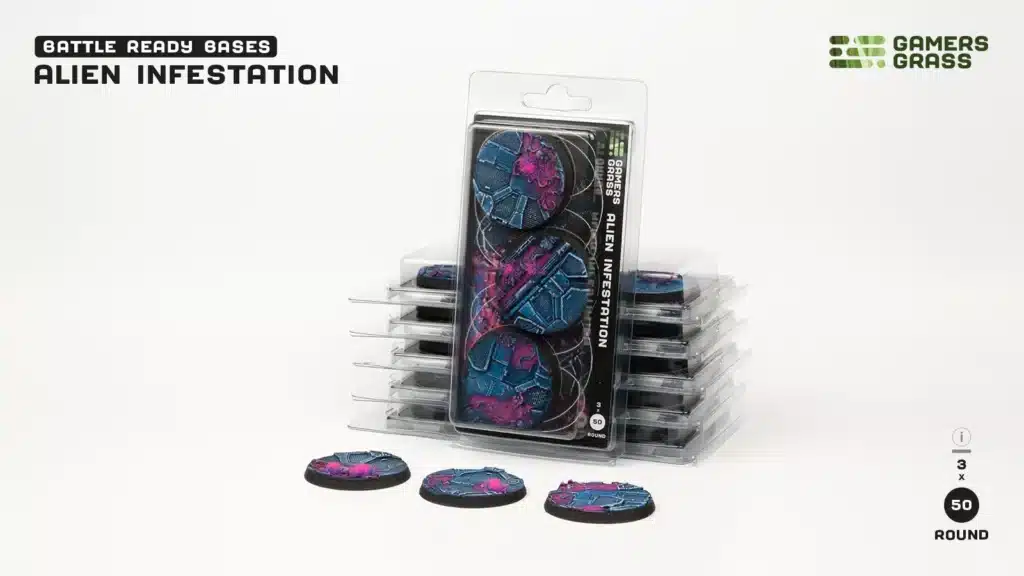 Socles Alien Infestation est un superbe set socles pour magnifier la peinture de figurines grâce à des socles fait et peint à la main par Gamergrass