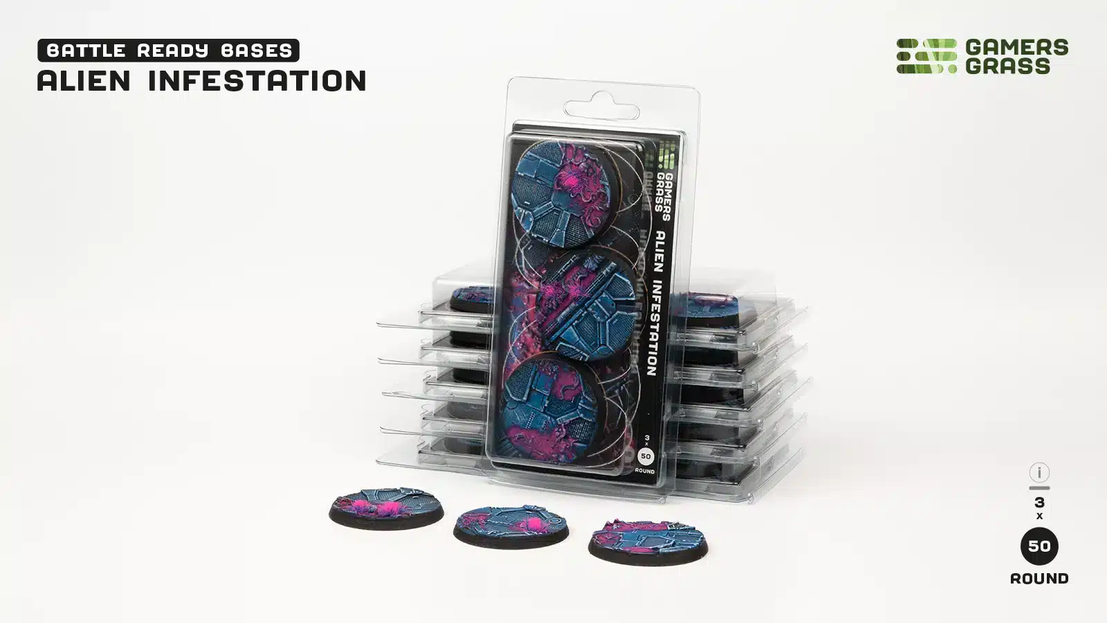 Socles Alien Infestation est un superbe set socles pour magnifier la peinture de figurines grâce à des socles fait et peint à la main par Gamergrass