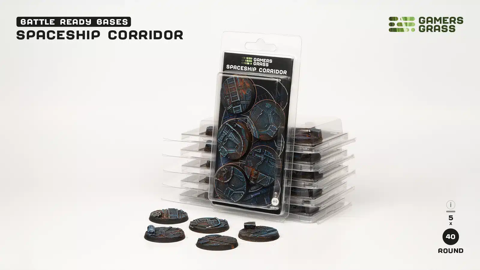 Socles Spaceship Corridor est un superbe set socles pour magnifier la peinture de figurines grâce à des socles fait et peint à la main par Gamergrass