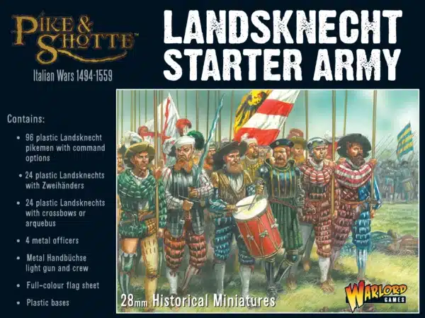 Découvrez Pike & Shotte : Landsknecht Starter Army l'un des superbes jeux historique édités par Warlord Games dans l'univers des chevaliers et mousquetaires