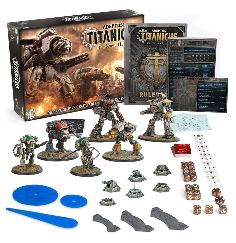 Adeptus Titanicus est un starter pour ceux qui ont envie de grandes batailles entre titans Loyalistes et Renegats dans l'univers de l'Horus Heresy