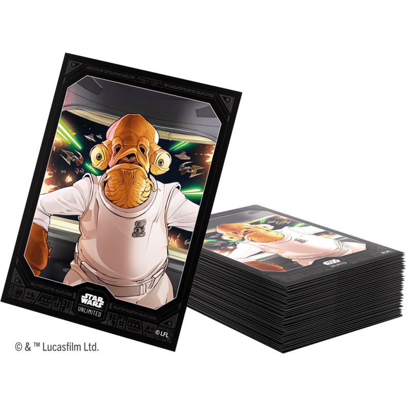 Jump to Lightspeed est la 4 eme edition du formidable jeu de cartes Star Wars Unlimited , découvrez les Sleeves Admiral Ackbar de Gamegenic