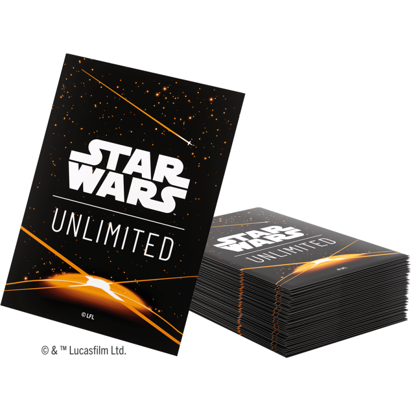 Jump to Lightspeed est la 4 eme edition du formidable jeu de cartes Star Wars Unlimited , découvrez les Sleeves Black Orange de Gamegenic