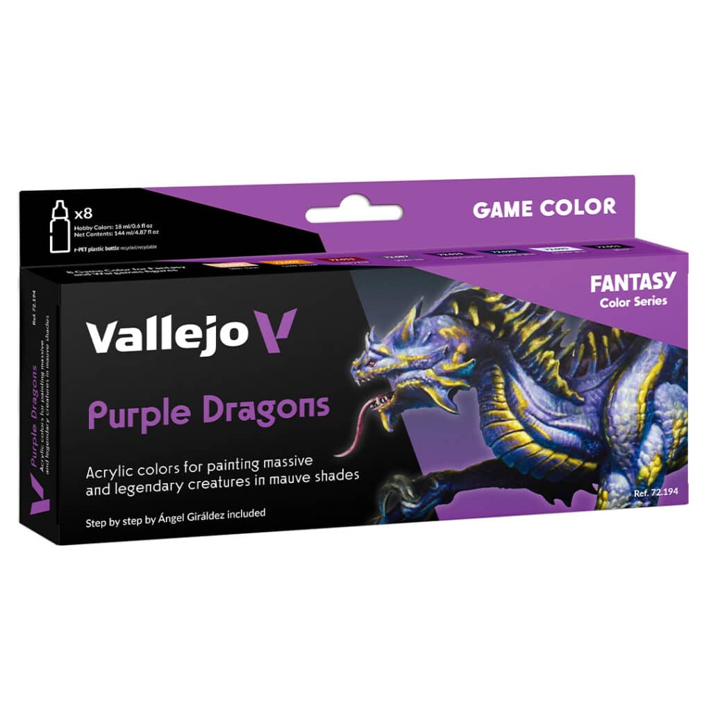 Game Color Purple Dragons fait partie des superbes nouveaux set de vallejo pour la peinture au pinceau ou a l'aero en la diluant