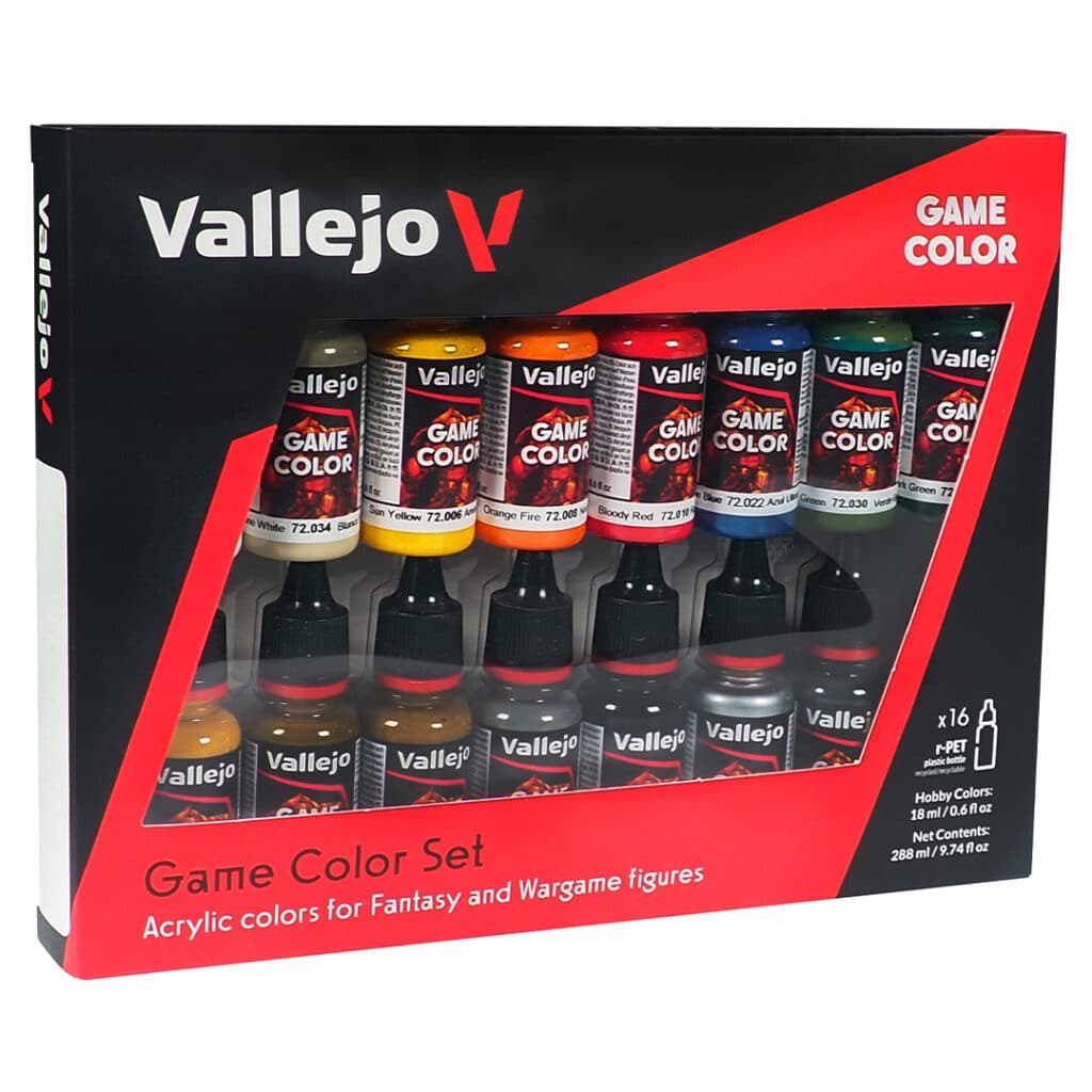 Le Set « Introduction » est l’un des assortiments de couleurs de jeu les plus populaires. Il contient une sélection de 16 couleurs, dont 4 métalliques, spécialement conçues pour vous faire découvrir le monde passionnant de la peinture sur figurines.