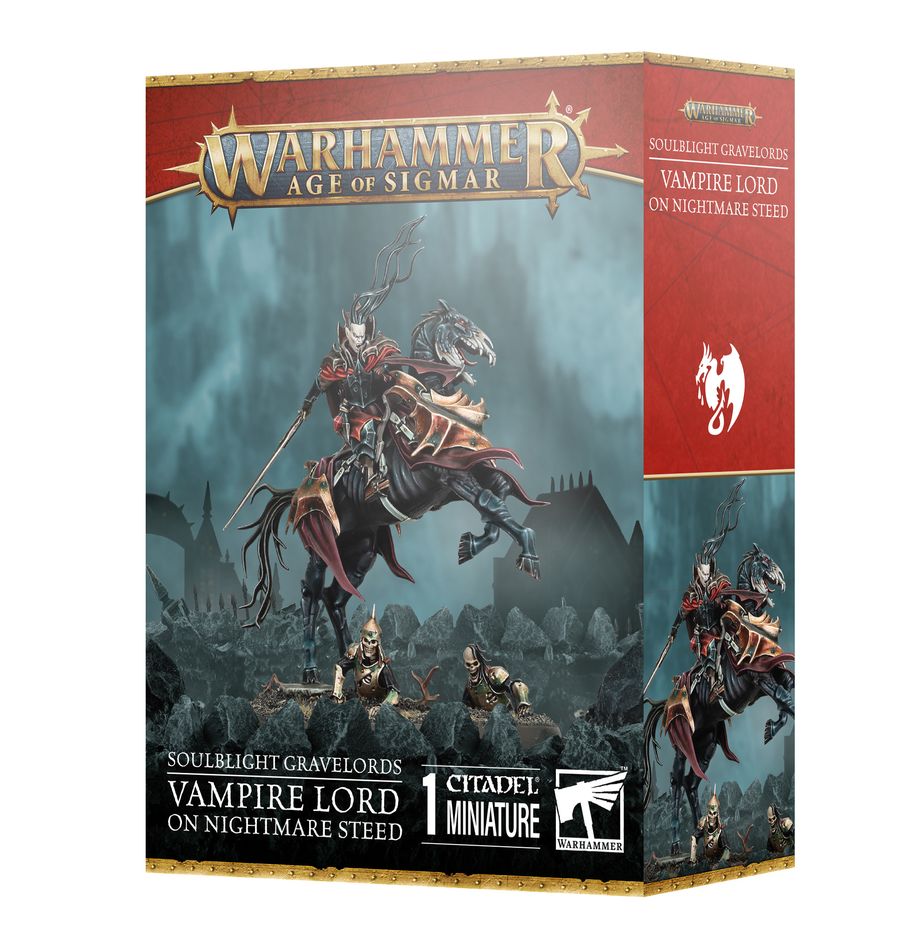 Découvrez les nouveautés Games Workshop avec Soulblight Gravelords : Seigneur Vampire sur Coursier , de superbes figurines à venir pour votre armée favorite