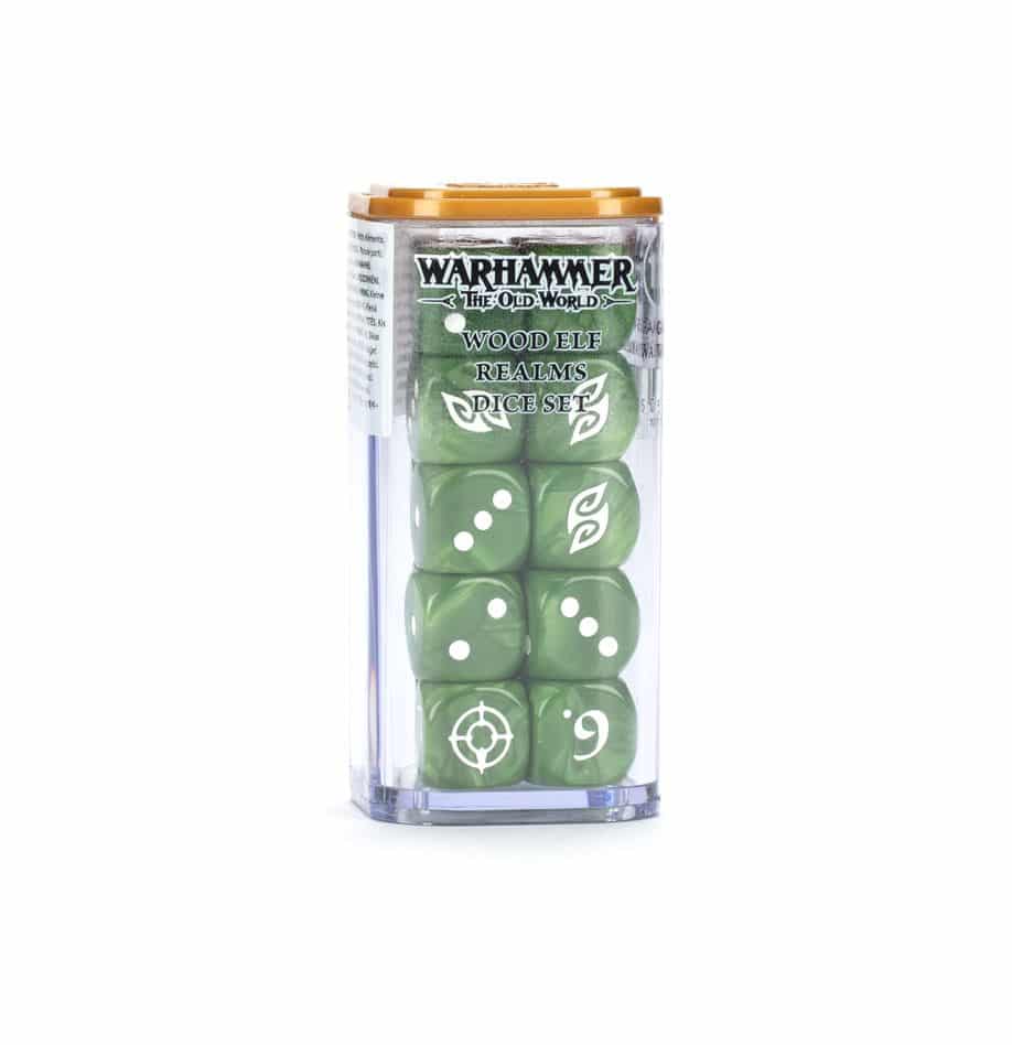 Wood Elf Dice accompagne les superbes sorties des Wood Elf pour le jeu Warhammer The Old World , cette armée rapide et mortelle