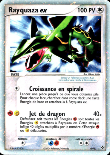 Rayquaza ex 97/97 Dragon est un moyen simple et original de collectionner votre série préféré. Les cartes sont protégées.