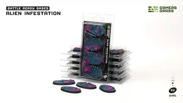 Socles Ovales 60mm Alien Infestation est un superbe set socles pour magnifier la peinture de figurines grâce à des socles fait et peint à la main
