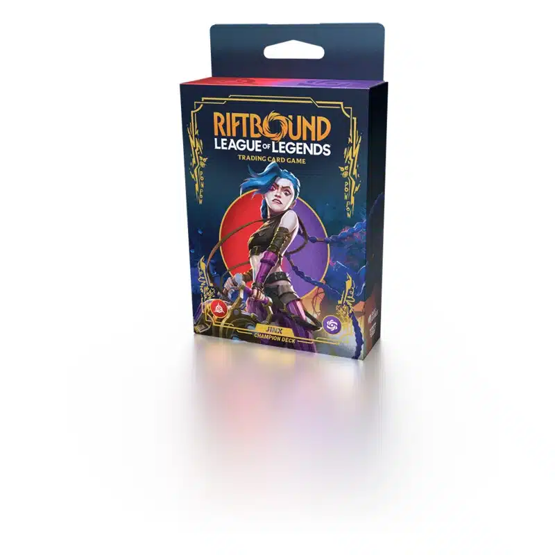 Découvrez le nouveau TCG Riftbound: League of Legends avec le Jinx Champion Deck accompagnant de multiples autres produits