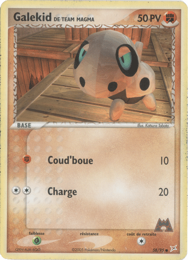 Galekid reverse 58/95 Team magma vs Team Aqua est un moyen simple et original de collectionner votre série préféré. Les cartes sont protégées.