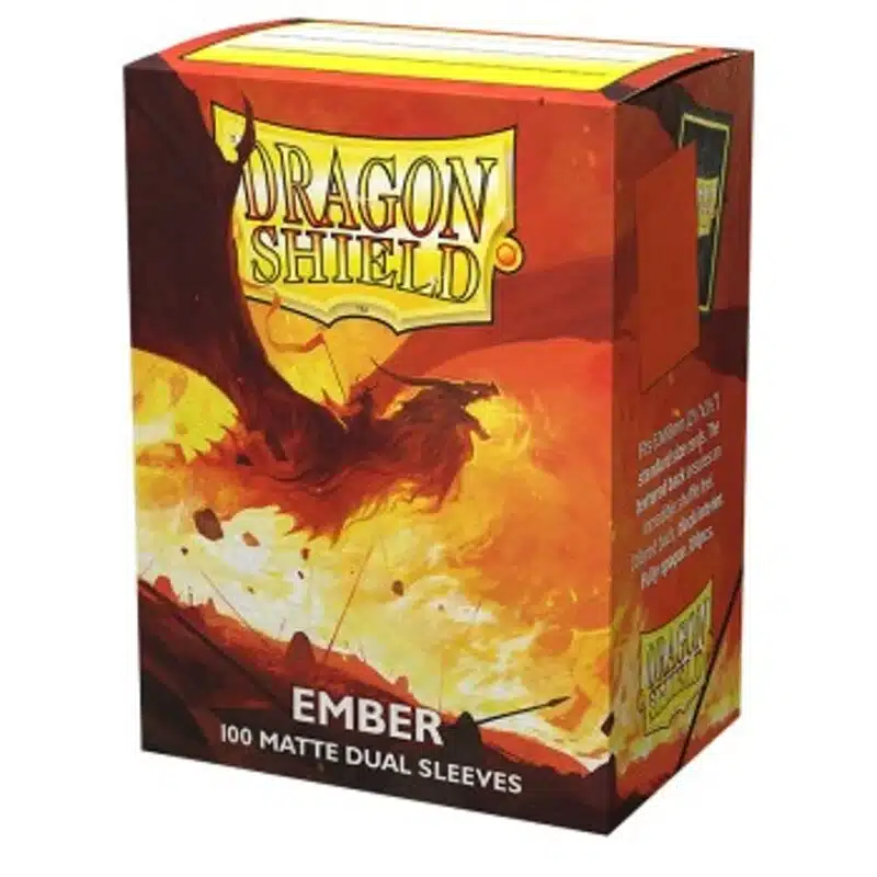 100 protèges cartes Sleeves Dual Matte Ember de la marque Dragon Shield vendues dans une boite cartonnée pouvant accueillir votre deck.