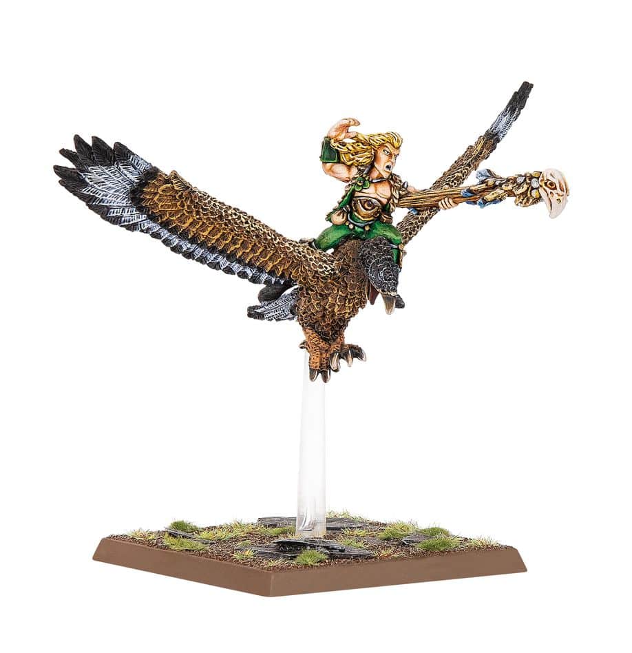 Wood Elf Mage on Warhawk accompagne les superbes sorties des Wood Elf pour le jeu Warhammer The Old World , cette armée rapide et mortelle