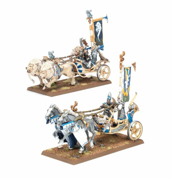 Découvrez les Old World High Elf Realms : Chars de Tiranoc, un leader ou porte étendard obligatoire dans toute armée de Haut Elfes