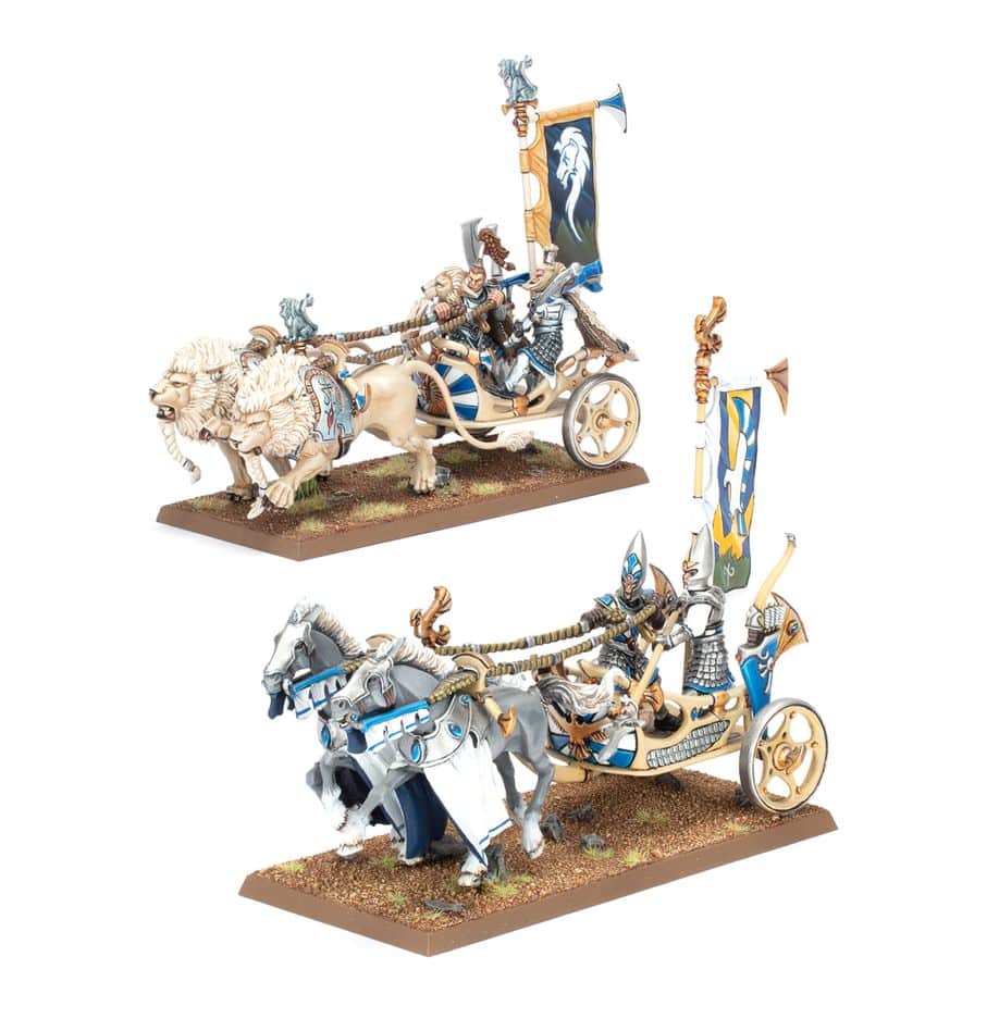 Découvrez les Old World High Elf Realms : Chars de Tiranoc, un leader ou porte étendard obligatoire dans toute armée de Haut Elfes