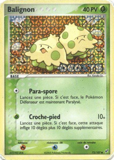Balignon reverse 72/107 Deoxys est un moyen simple et original de collectionner votre série préféré. Les cartes sont protégées.