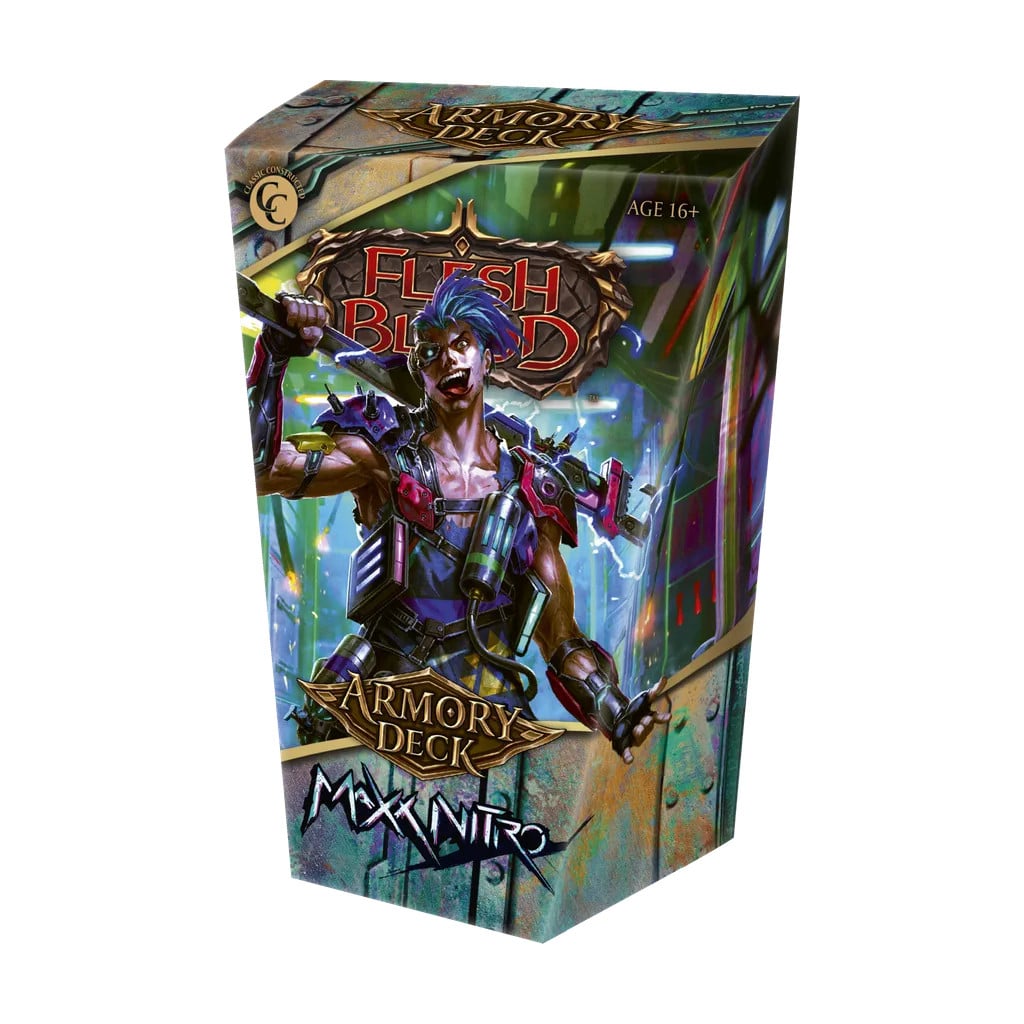 Découvrez le Armory Deck Maxx Nitro , une nouvelle façon de jouer à notre super jeu de cartes Flesh and Blood, ce superbe TCG