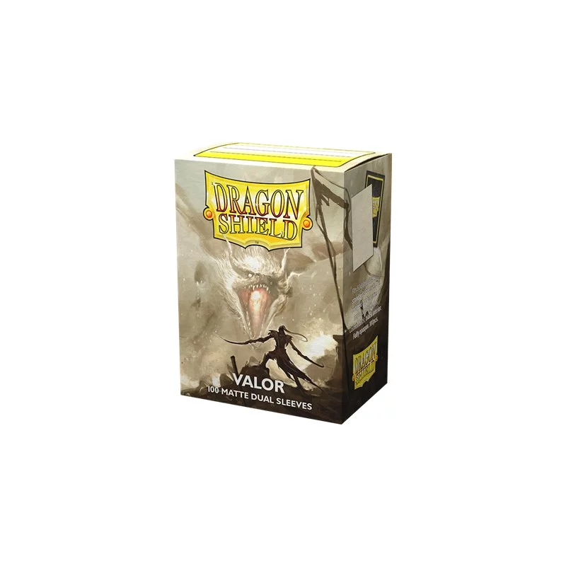 100 protèges cartes Sleeves Dual Matte Valor de la marque Dragon Shield vendues dans une boite cartonnée pouvant accueillir votre deck.