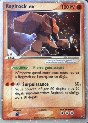 Regirock ex 98/101 Legendes oubliées est un moyen simple et original de collectionner votre série préféré. Les cartes sont protégées.