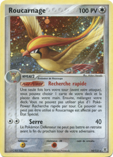 Roucarnage Holo 10/112 Rouge Feu Vert Feuille est un moyen simple et original de collectionner votre série préféré. Les cartes sont protégées.