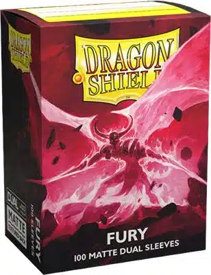 100 protèges cartes Sleeves Dual Matte Fury de la marque Dragon Shield vendues dans une boite cartonnée pouvant accueillir votre deck.