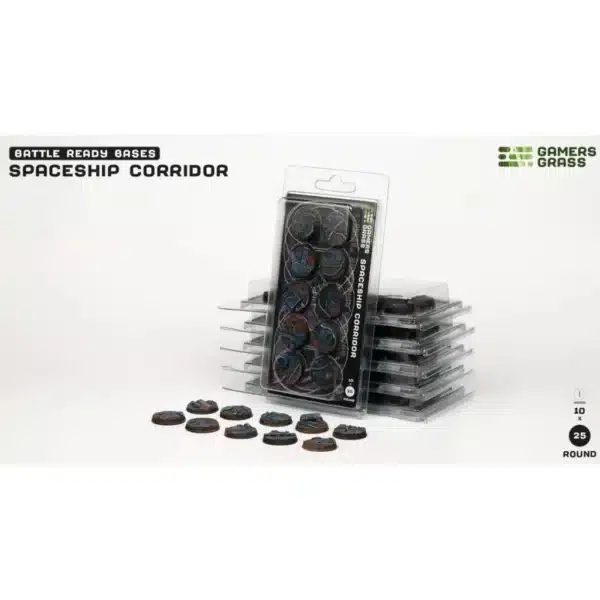 Socles 25mm Spaceship Corridor est un superbe set socles pour magnifier la peinture de figurines grâce à des socles fait et peint à la main par Gamergrass