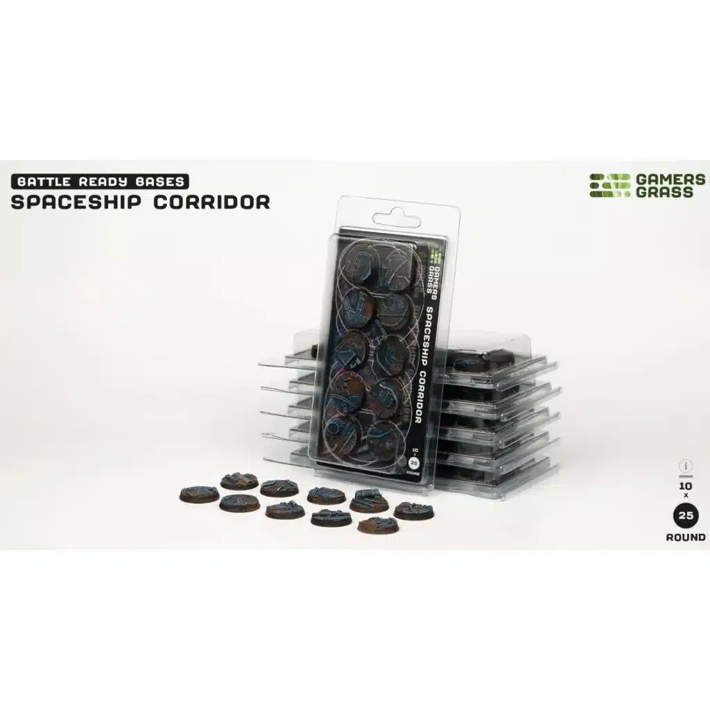 Socles 25mm Spaceship Corridor est un superbe set socles pour magnifier la peinture de figurines grâce à des socles fait et peint à la main par Gamergrass