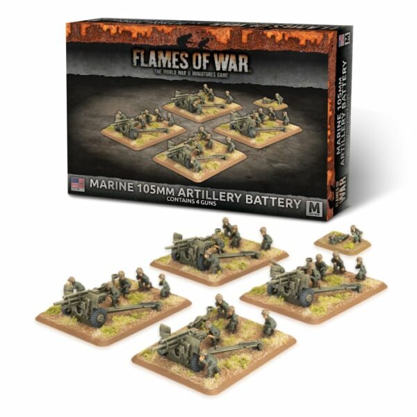 UBX100 Marine 105mm Artillery Battery fait partie des nouvelles sorties pour la nouvelle extension de Battlefront pour le jeu Flames of War V4,:Pacific