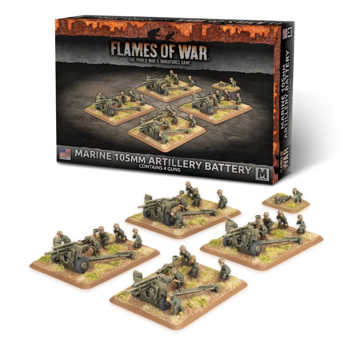 UBX100 Marine 105mm Artillery Battery fait partie des nouvelles sorties pour la nouvelle extension de Battlefront pour le jeu Flames of War V4,:Pacific