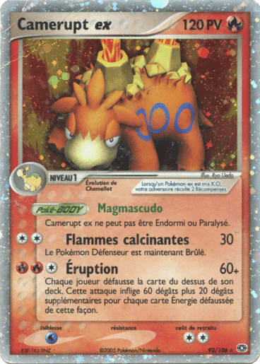 Camerupt ex 92/106 Emeraude est un moyen simple et original de collectionner votre série préféré. Les cartes sont protégées.