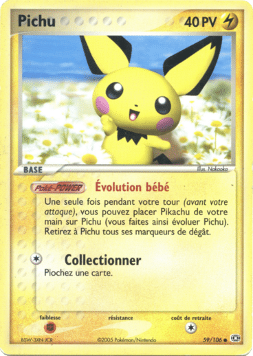Pichu reverse 59/106 Emeraude est un moyen simple et original de collectionner votre série préféré. Les cartes sont protégées.