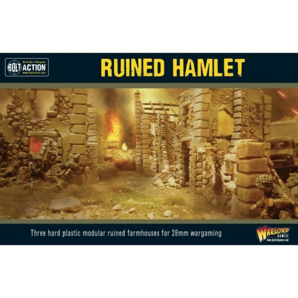 Bolt Action Ruined Hamlet est un coffret parfait pour donner vie à vos champs de bataille. Il propose un ensemble de maisons de ferme en ruines