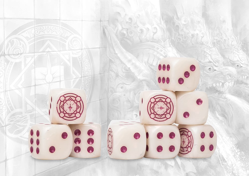 Sorcerer Kings Logo on Magenta Marbled Dice est la nouvelle boite de Para-bellum d'accessoires qui facilitera vos parties de ce superbe jeu de figurines
