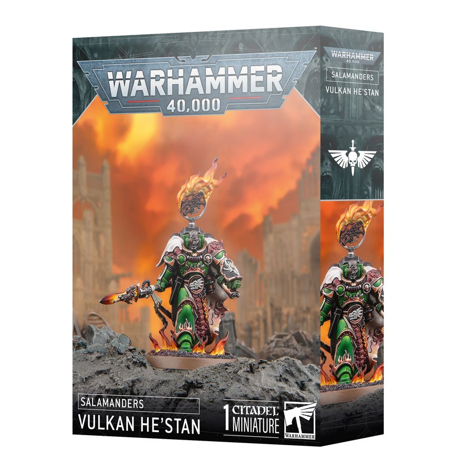 Découvrez les nouvelles sorties de Games Workshop avec la superbe boite Salamanders : Salamanders : Vulkan He'stan disponible dans votre boutique favorite