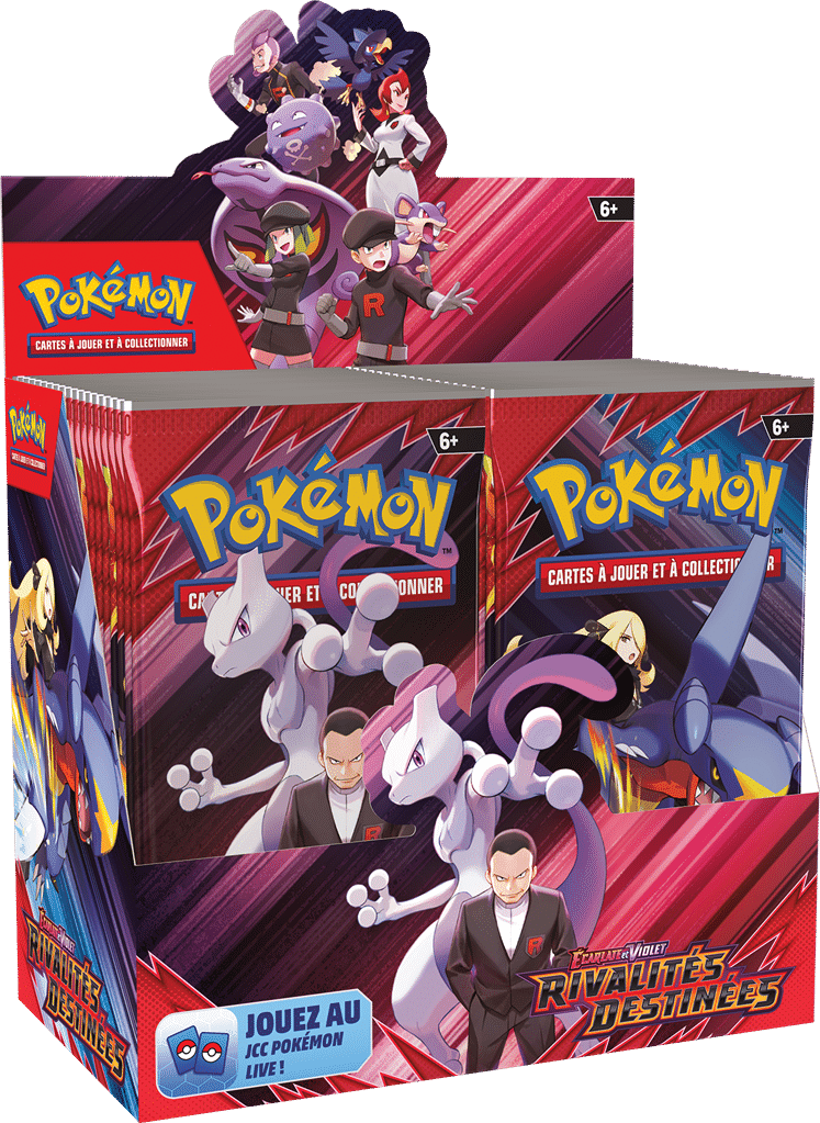 La Display EV10 Rivalités Destinées du JCC Pokémon permet aux joueurs et joueuses de découvrir de magnifiques Pokémon-ex Téracristal Stellaire...