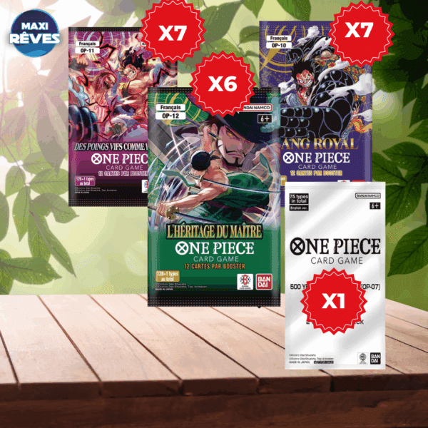 One Piece TCG: lot 20 Boosters OP10/OP11/OP12 FR + Booster release Event Aléatoire