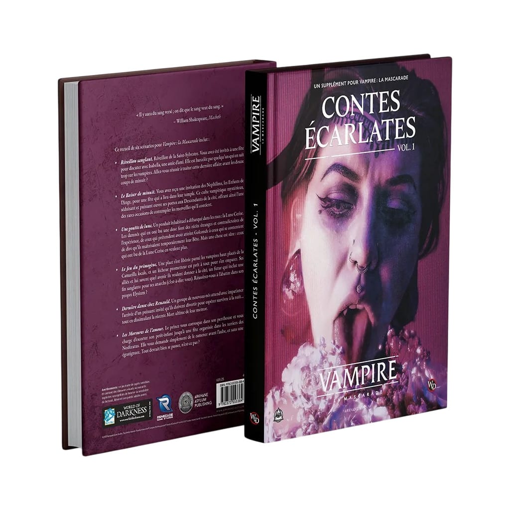 Vampire : la Mascarade V5, Contes Ecarlates, découvrez l'univers emblématique et terrifiant de ce JDR emblématique avec 6 nouveaux scénarios